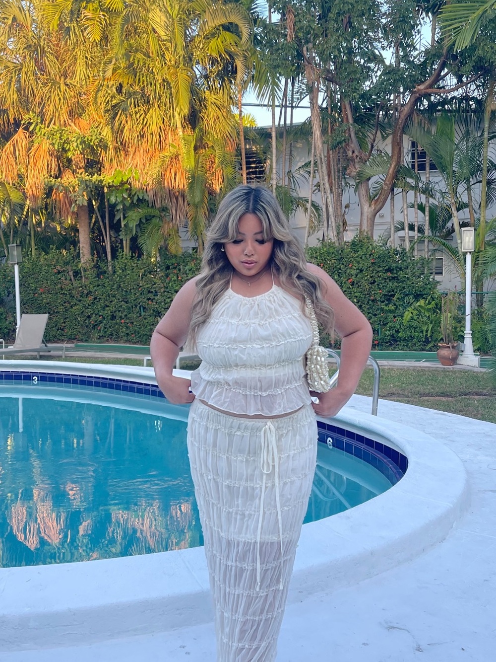 SHEIN Cream Sheer Ruffle Two-Piece Maxi Dress Set